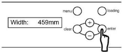 width: 459mm menu ○ ○ loading clear ○ + - enter