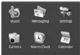 Music Messaging Settings Camera Alarm Clock Calendar