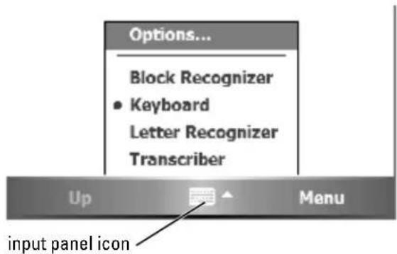 Options... Block Recognizer • Keyboard Letter Recognizer Transcriber Up Menu input panel icon
