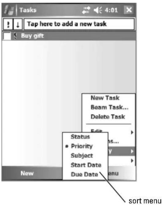 Tasks Tap here to add a new task Buy gift New Task Beam Task... Delete Task Status • Priority Subject Start Date Due Date Edit New sort menu