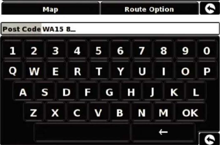Map Route Option Post Code WA15 8_. 1 2 3 4 5 6 7 8 9 0 Q W E R T Y U I O P A S D F G H J K L Z X C V B N M OK ←