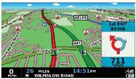 Gleneslie Road A5149 Mill Lane 1st EXIT B5358 A34 Colwyn Finney Line 50 711 YARDS 0 MPH 26 MILES 14:51PM N WILMSLOW ROAD 441 100