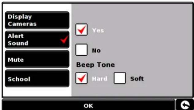 Display Cameras Alert Sound Mute School ✓ Yes □ No Beep Tone ✓ Hard □ Soft OK