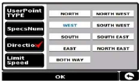 UserPoint TYPE NORTH NORTH WEST SpecsNum WEST SOUTH WEST SOUTH SOUTH EAST Direction EAST NORTH EAST Limit Speed BOTH WAY OK