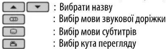 : Вибрати назву : Вибір мови звукової доріжки : Вибір мови субтитрів : Вибір кута перегляду