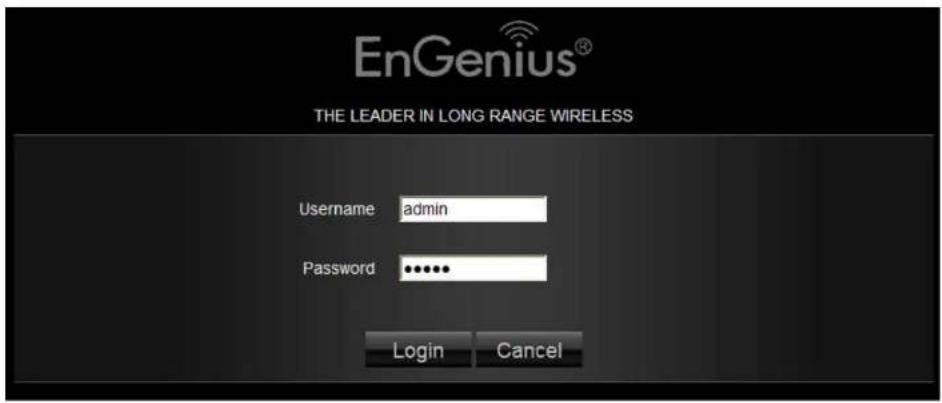 EnGenius® THE LEADER IN LONG RANGE WIRELESS Username admin Password •••••• Login Cancel