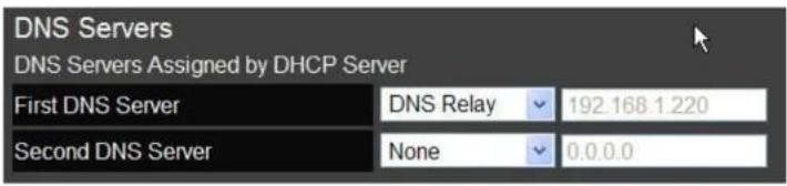 DNS Servers DNS Servers Assigned by DHCP Server First DNS Server DNS Relay 192.168.1 220 Second DNS Server None 0.0.0.0