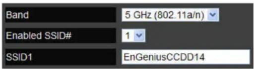 Band 5 GHz (802.11a/n) Enabled SSID# 1 SSID1 EnGeniusCCDD14