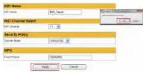 WiFi Name WiFi Name: WiFi_Tauak WiFi Channel Select WiFi Channel: 11.30 Security Policy Scankey State: DPAPATC_8 MPA File Region: DPAPATC Help... Cancel
