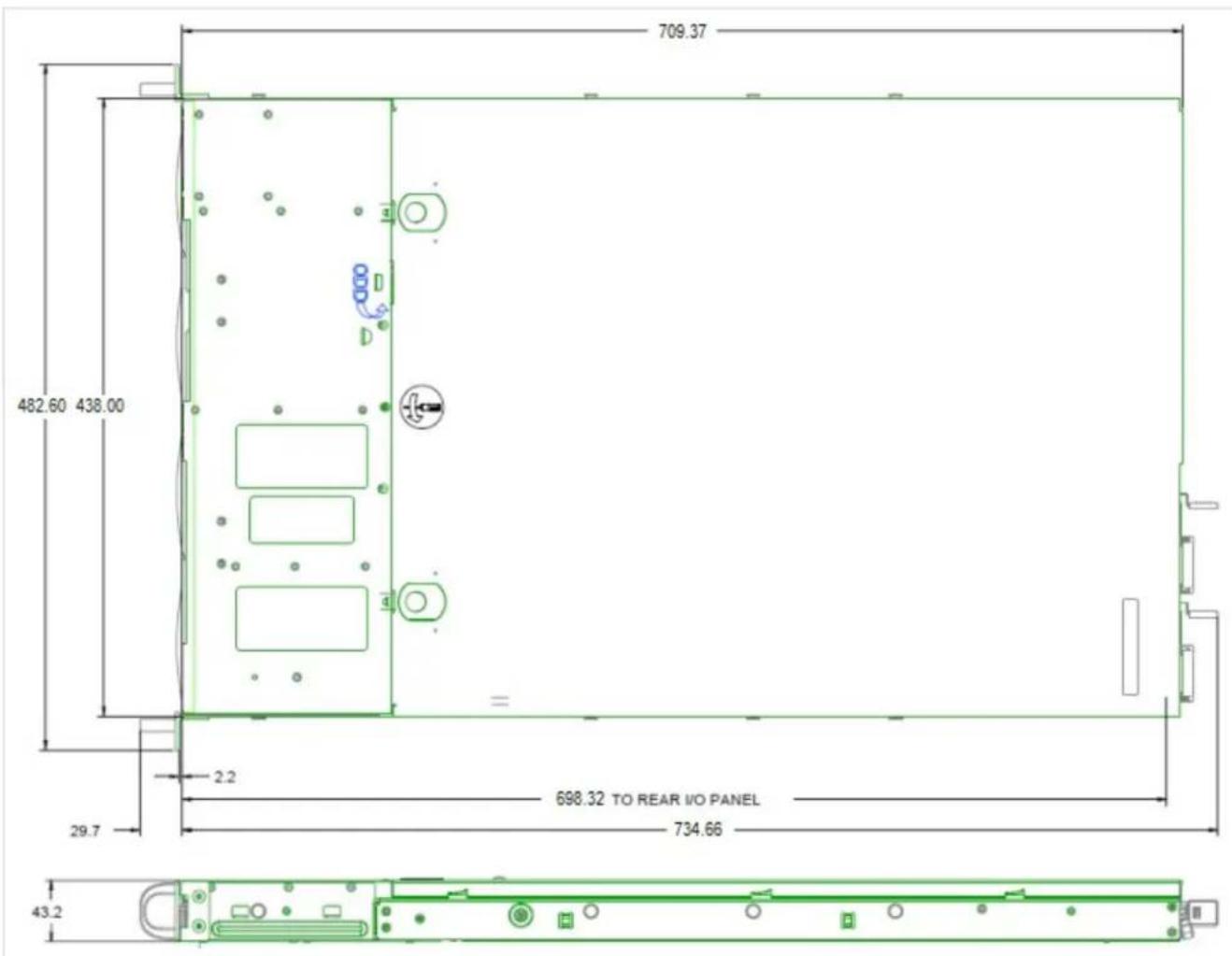 709.37 482.60 438.00 2.2 698.32 TO REAR I/O PANEL 734.66 29.7 43.2
