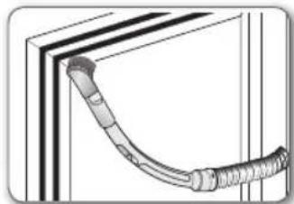 Diagram of a flexible hose attached to a wall corner, no text or symbols present.