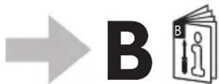 Image showing a gray arrow pointing right next to the letter 'B', alongside a stylized icon of a document with a wrench and 'B' and a person.
