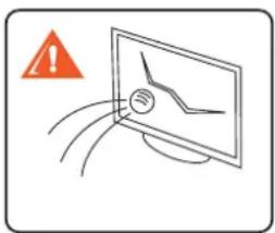 Warning symbol with exclamation mark and cartoon illustration of a monitor displaying a waveform