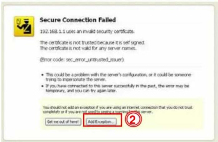 Secure Connection Failed 192.168.1.1 uses an invalid security certificate. The certificate is not trusted because it is self signed. The certificate is not valid for any server names. (Error code: sec_error_untrusted_issuer) • This could be a problem with the server's configuration, or it could be someone trying to impersonate the server. • If you have connected to this server successfully in the past, the error may be temporary, and you can try again later. You should not add an exception if you are using an internet connection that you do not trust completely or if you are not used to seeing a warning for the server.. Get me out of here! Add Exception... ②