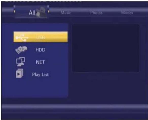 All Music Photos Movies USB HDD NET Play List