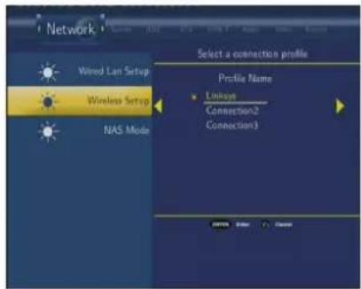 Network Wired Lan Setup Wireless Setup NAS Mode Select a connection profile Profile Name Linkage Connection2 Connection3