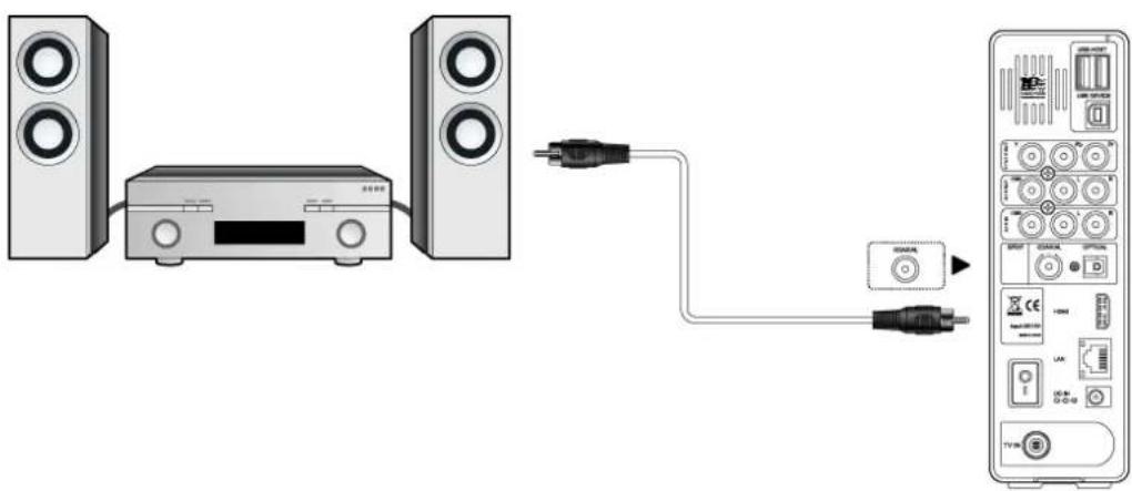 Diagram showing audio equipment connection with speaker, audio jack, and TV interface components