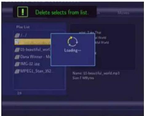 Delete selects from list. Play List 1 / 1 03-beautiful_work Dana Winner - Mo IMG-02.jpg MPEG1_Stan_352... 2/8 Loading... Name: 03-beautiful_world.mp3 Size: 7 MBytes