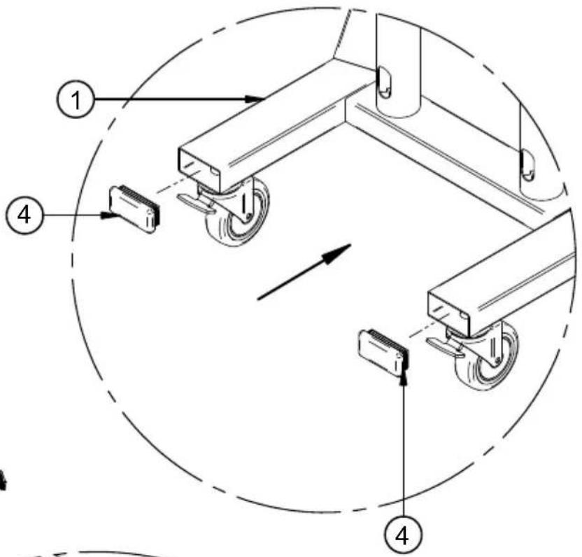 Technical diagram of a mechanical device with numbered components and directional arrows indicating motion or assembly.