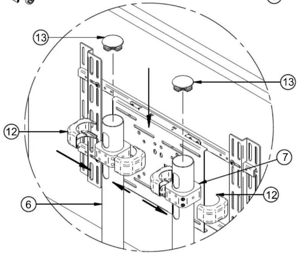 Technical diagram of a mechanical assembly with numbered components and directional arrows indicating flow or movement.