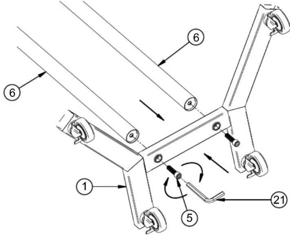 Technical diagram of a mechanical assembly with numbered components and directional arrows indicating motion or flow.