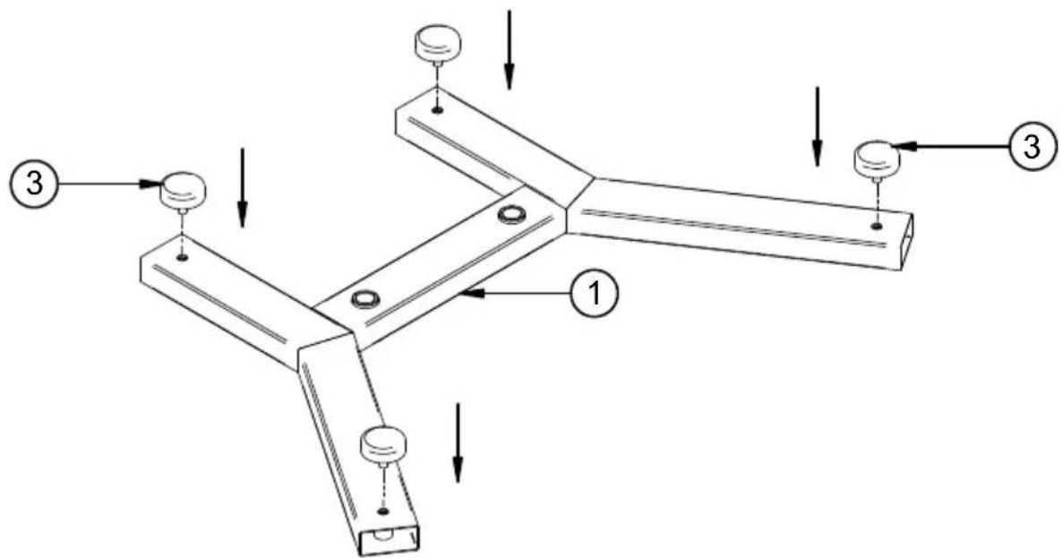 Technical diagram of a mechanical assembly with numbered components and directional arrows indicating motion or force.