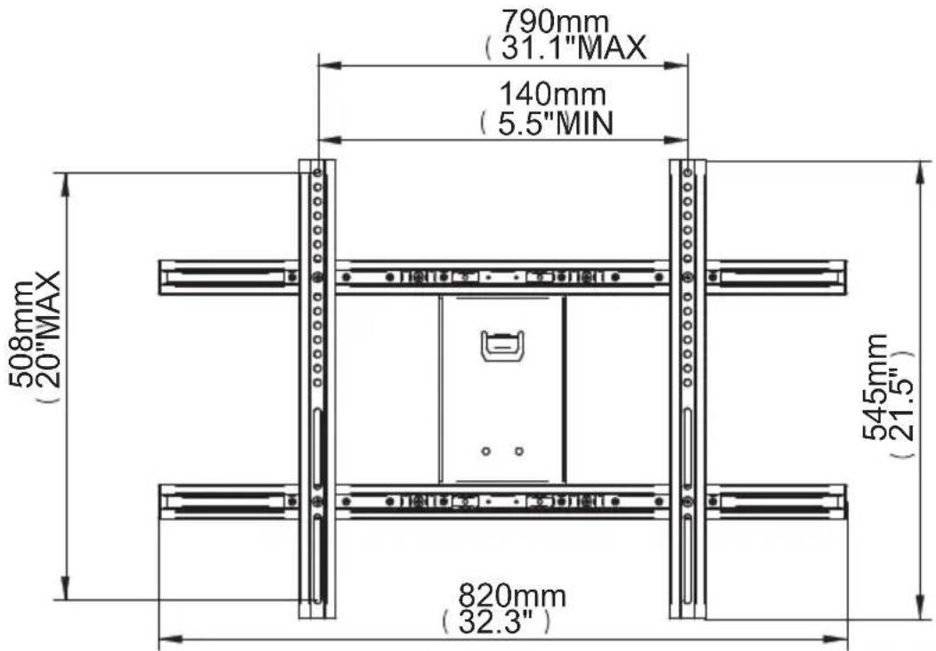 790mm (31.1"MAX) 140mm (5.5"MIN) 508mm (20"MAX) 545mm (21.5") 820mm (32.3")