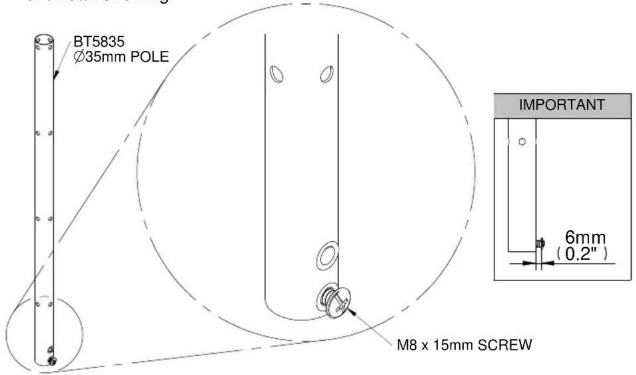 BT5835 Ø35mm POLE IMPORTANT 6mm (0.2") M8 x 15mm SCREW