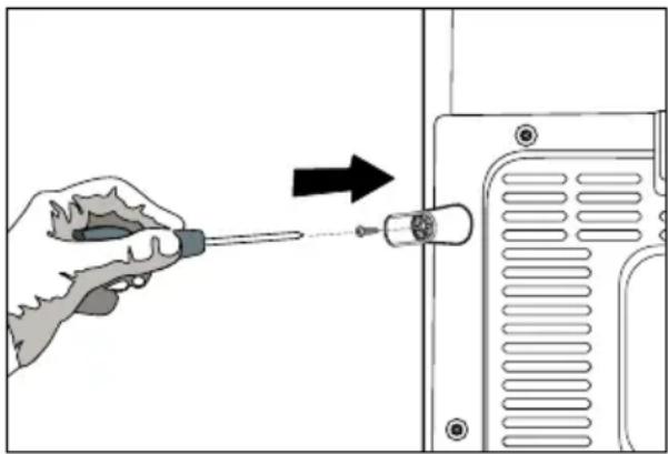 Illustration of a hand using a screwdriver to adjust or install a component on a device (no text or symbols visible)