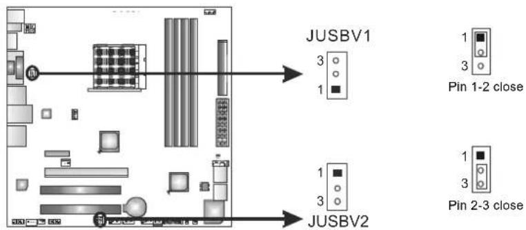 BIOSTAR TA890GXE - JUSBV1/JUSBV2: Power Source Headers for USB Ports - 1