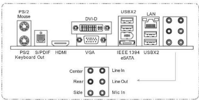 BIOSTAR TA890GXE - REAR PANEL CONNECTORS - 1