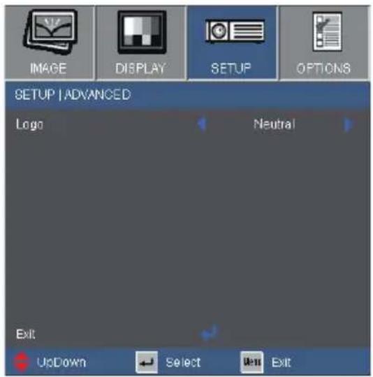 IMAGE DISPLAY SETUP OPTIONS SETUP | ADVANCED Logo Neutral Exit UpDown Select Exit