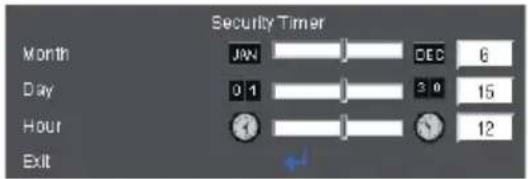 Security Timer Month JAN DEC 6 Day 0 1 3 0 15 Hour 12 Exit