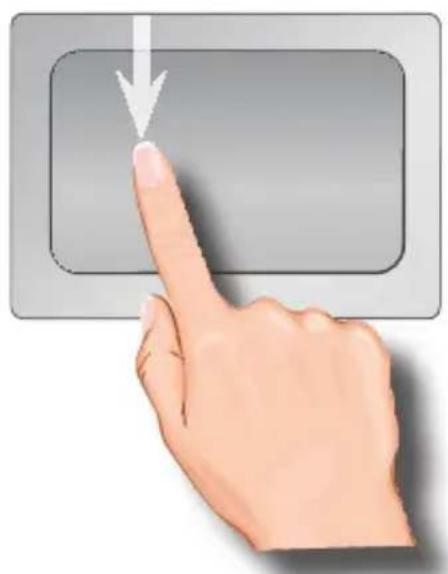 Hand pointing at a button with a downward arrow (no text or symbols)