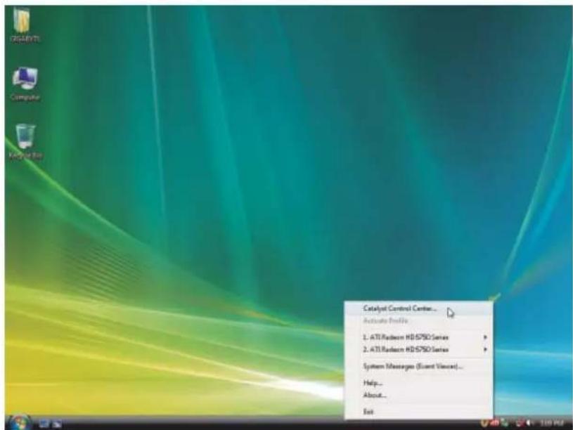 Catalyst Control Center... Activate Profile 1. ATI Radeon HD5750 Series 2. ATI Radeon HD5750 Series System Messages (Event Views)... Help... About... Exit