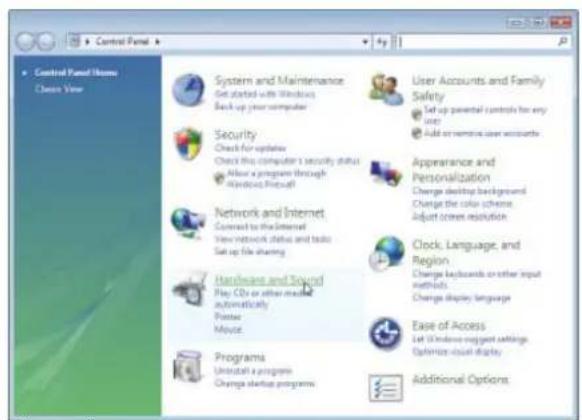 Control Panel Options Class View System and Maintenance Get started with Windows Back up your computer Security Check for updates Check this computer's security status Allow a program through Windows Fiosoft Network and Internet Covered to the Internet View network status and tools Set up file sharing Hardware and Sound Play CDs or other related automatically Printer Mayor. Programs Uninstall a program Change startup programs User Accounts and Family Safety Set up parental controls for any user Add to remove user accounts Appearance and Personalization Change desktop background Change the color scheme Adjust screen resolution Clock, Language, and Region Change keyboards or other input methods Change display language Ease of Access Set Windows support settings Option-visual display Additional Options