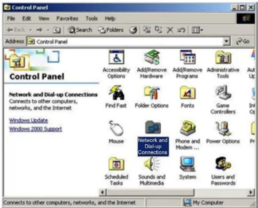 Control Panel File Edit View Favorites Tools Help Back Search Folders Address Control Panel Accessibility Options Add/Remove Hardware Add/Remove Programs Administrative Tools Aut Up Find Fast Folder Options Fonts Game Controllers Info Op Windows Update Windows 2000 Support Mouse Network and Dial-up…
