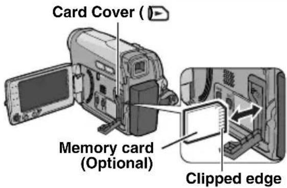 Card Cover (▶) Memory card (Optional) Clipped edge