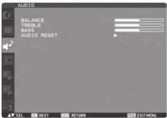 AUDIO BALANCE TREBLE BASS AUDIO RESET