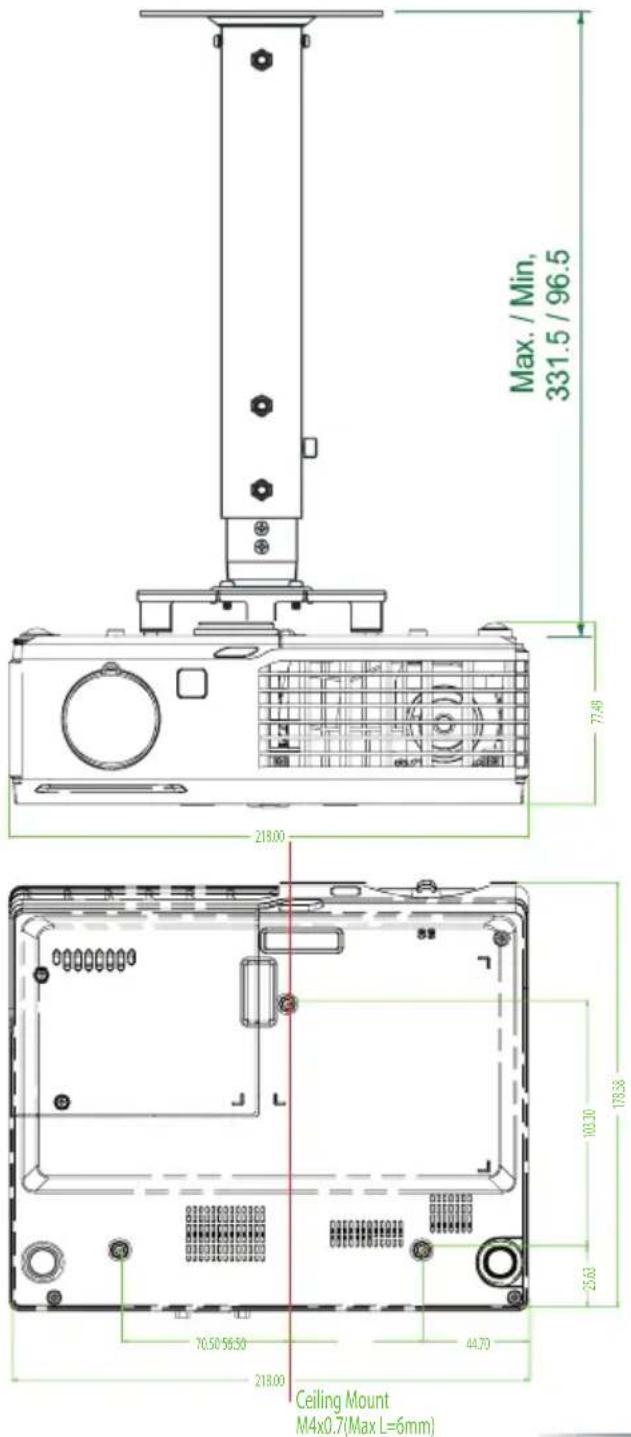 Max. / Min, 331.5 / 96.5 27.40 218.00 103.30 178.58 25.63 70.50/56.50 44.70 218.00 Ceiling Mount M4x0.7(Max L=6mm)