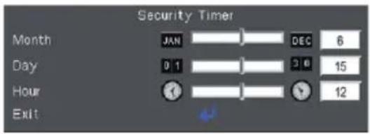 Security Timer Month JAN DEC 6 Day 0 1 3 6 15 Hour 12 Exit