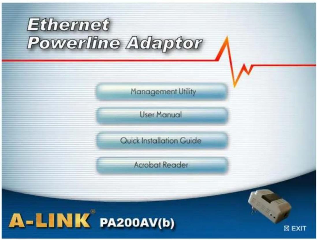 Ethernet Powerline Adaptor Management Utility User Manual Quick Installation Guide Acrobat Reader A-LINK® PA200AV(b) EXIT
