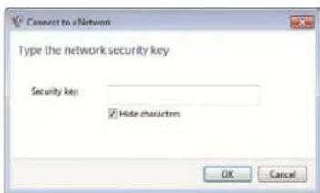 Connect to a Network Type the network security key Security key: Hide character OK Cancel