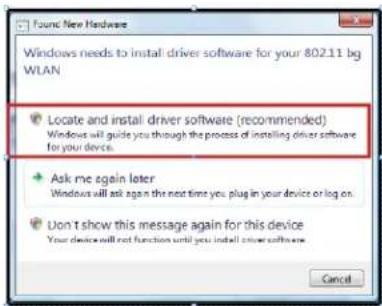 Found New Hardware Windows needs to install driver software for your 802.11 big WLAN Locate and install driver software (recommended) Windows will guide you through the process of installing driver software for your device. Ask me again later Windows will ask again the next time you plug in your device or log on. Don't show this message again for this device Your device will not function until you install new software Cancel