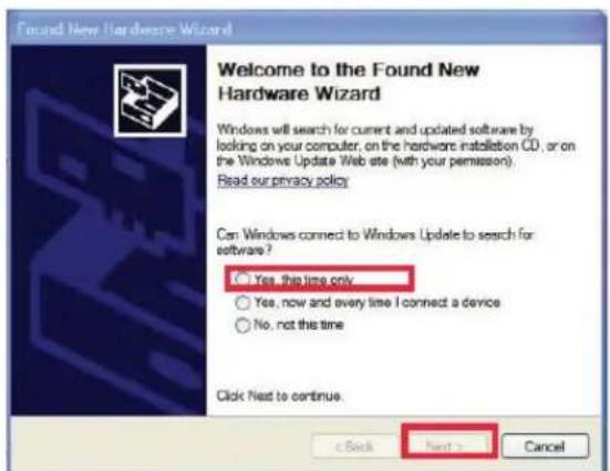 Found New Hardware Wizard Welcome to the Found New Hardware Wizard Windows will search for current and updated software by looking on your computer, on the hardware installation CD, or on the Windows Update Web site (with your permission). Read our privacy policy Can Windows connect to Windows Update to search for software? Yes, the time only Yes, now and every time I connect a device No, not this time Click Next to continue. c Back Next > Cancel