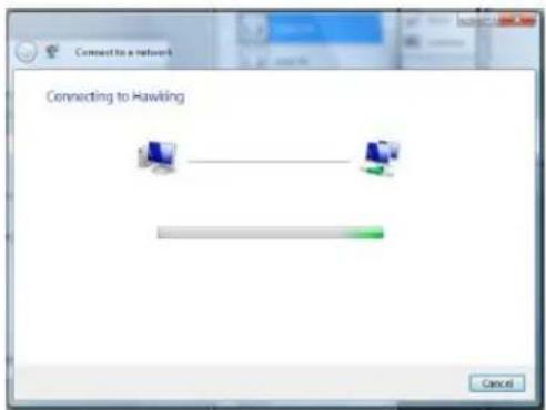 Connecting to a network Connecting to Hawking Cancel
