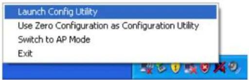 Launch Config Utility Use Zero Configuration as Configuration Utility Switch to AP Mode Exit