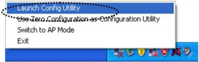 Launch Config Utility Use Zero Configuration as Configuration Utility Switch to AP Mode Exit