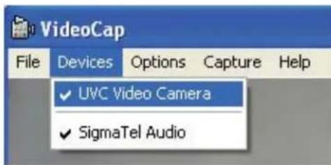 VideoCap File Devices Options Capture Help ✓ UVC Video Camera ✓ SigmaTel Audio
