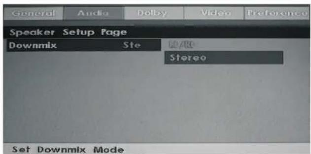 General Audio Dolby Video Preference Speaker Setup Page Downmix Ste LO/AR Stereo Set Downmix Mode